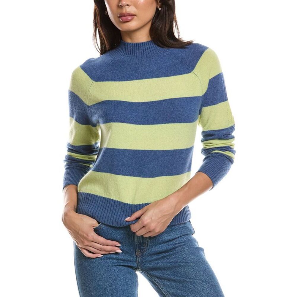 The Cashmere Project Womens  Striped Mini Mock Neck 100% Cashmere Sweater, Blue